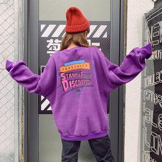 Printed Lettering Sweater Purple - One Size