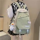 Two-tone Buckled Nylon Backpack / Bag Charm / Brooch / Set