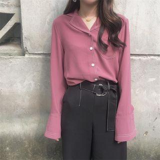 Contrast Stitching Peaked Lapel Shirt