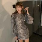 Puff-sleeve Leopard Print Mini Dress