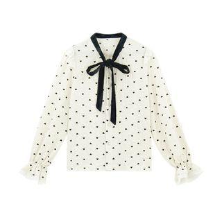Heart Print Lace Trim Blouse