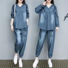 Set: Denim Hoodie + Lettering Harem Pants