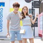 Couple Matching Short-sleeve Striped T-shirt / Shorts / A-line Mini Skirt