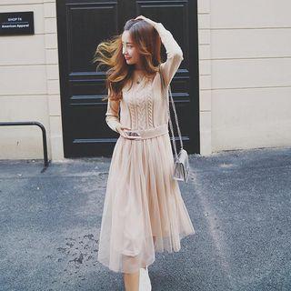 Long-sleeve Mesh-panel Knit Dress