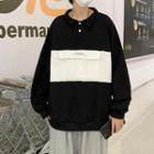 Round-neck Printed Letter Two Tone Pocket Oversize Sweater