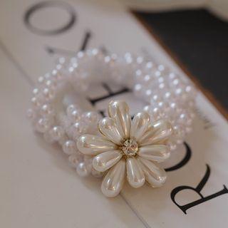 Faux Pearl Layered Hair Tie 1pc - White - One Size