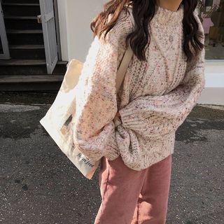 Long-sleeve Cable-knit Sweater / Pleated Midi Skirt