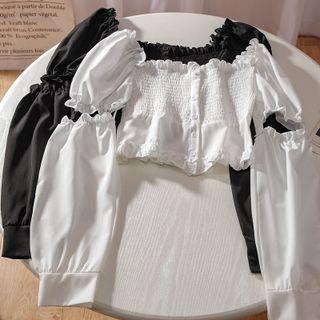 Detachable Sleeve Frill Trim Cropped Blouse