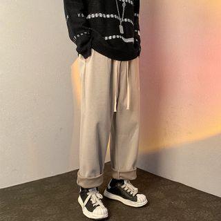 Lettering Embroidered Woolen Pants