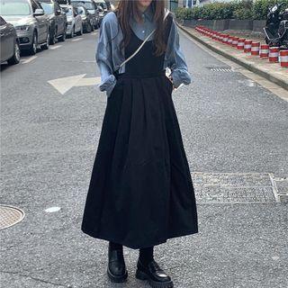 Long Sleeve Plain Shirt / Pinafore Dress