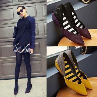 Faux Suede Two Tones Dorsay Wedge Pumps