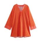 Long-sleeve V-neck Patterned Shift Dress