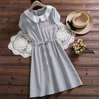 Letter Embroidered Short-sleeve Drawstring Dress
