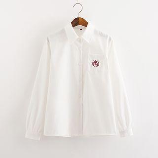 Embroidered Plain Long-sleeve Shirt