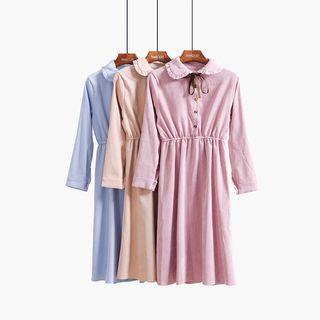 Tie-neckline Corduroy A-line Dress