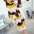 Color Block Ruffle Hem Long-sleeve Knit Dress