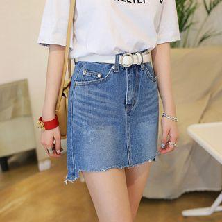 Dip-back Denim Mini Skirt