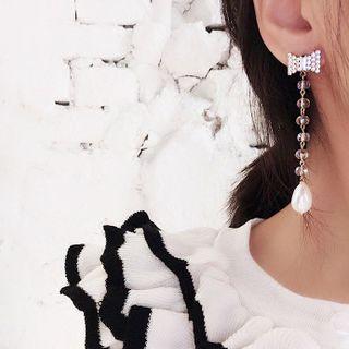 Rhinestone Bow Pearl Drop Earring