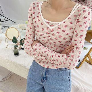 V-neck Shirred-front Rosette Top