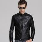 Diagonal-zip Faux-leather Jacket