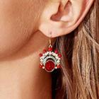 925 Sterling Silver Faux Crystal Chinese Opera Mask Dangle Earring 1 Pair - Red - One Size