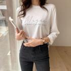 Roll-up Sleeve Letter-printed T-shirt Ivory - One Size