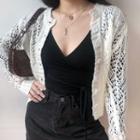 White Perforated Button Cardigan White - One Size