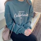 Letter-embroidered Fleece-lined Boxy Sweatshirt Green - One Size