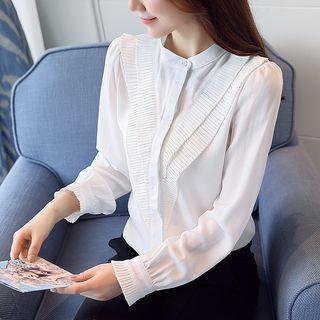 Accordion Pleat Trim Chiffon Shirt