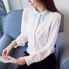 Accordion Pleat Trim Chiffon Shirt