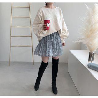 Paperbag-waist Tulle-overlay Textured Mini Skirt