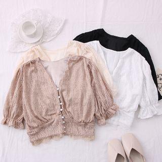 Button-down Lace Crop Top