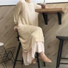 3/4-sleeve Maxi Pointelle Knit Dress / Strappy Maxi Dress