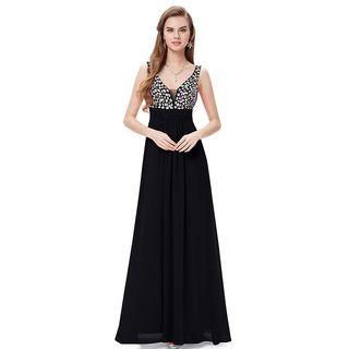 Mesh Panel Strap Evening Dress