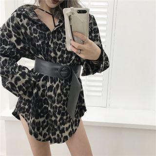 Leopard Print Shirt With Belt Leopard - Dark Gray - One Size