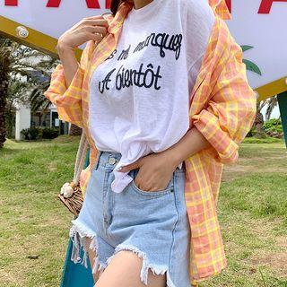 Pastel-color Boxy-fit Plaid Shirt