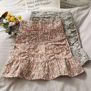 Floral Ruched Mermaid Mini Skirt