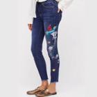 Embroidery Washed Skinny Jeans