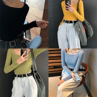 Square Neck Knit Top / Drawstring Wide-leg Knit Pants