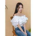 Off-shoulder Ruffled Blouse White - One Size