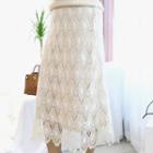 Lace-overlay Knit Long Skirt
