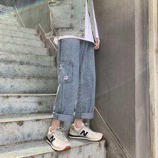Wide-leg Ripped Jeans With Front Pocket