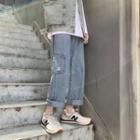 Wide-leg Ripped Jeans With Front Pocket