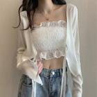 Tie-front Cardigan / Shirred Tube Top / Set
