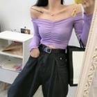 Long-sleeve Cropped Top Purple - One Size