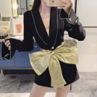 Long-sleeve Bow-accent Playsuit