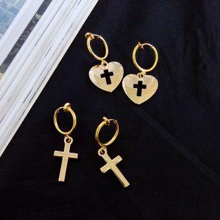 Cross Drop Earring / Clip-on Earring (various Designs)
