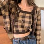 Gingham Check Knit Camisole Top / Cardigan