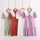 Sailor Collar Puff-sleeve Midi A-line Dress