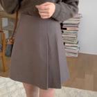 Pleated Wool Blend A-line Skirt